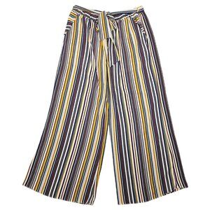 Women's Spin USA Striped Flowy Pants Belted Wide Leg Earth Tones 1XL Dressy